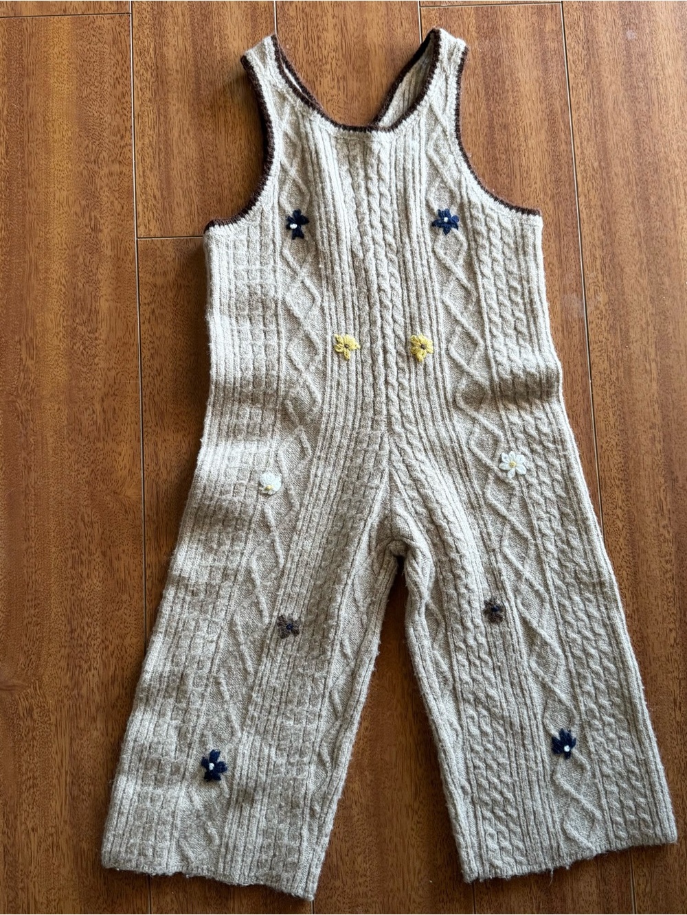 Zara Neutral Soft embroidered floral girls jumpsuit romper  aesthetic dungarees